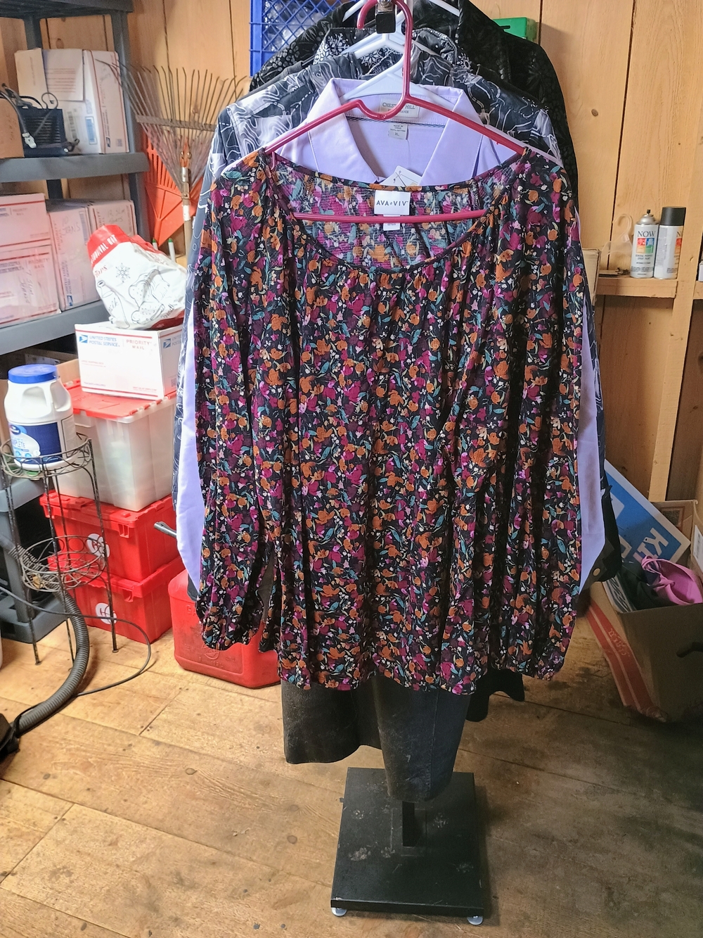 Ava & Viv Black Floral Peasant Blouse with Pink, Orange & Teal Accents Bin 5